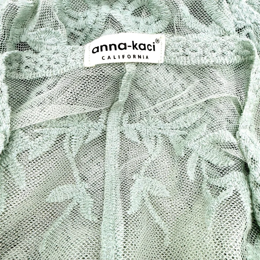 Anna-Kaci Sage Green Embroidered Lace Kimono Duster One Size Sheer Floral